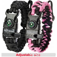 A2S Protection Paracord Bracelet K2-Peak - Survival Gear Kit with Embedded Compass, Fire Starter, Emergency Knife & Whistle Black / Sand Camo 9